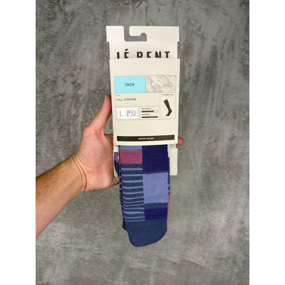 Le Bent Snow Socks Full Cushion Merino Blend Adult Large Purple Pink Striped